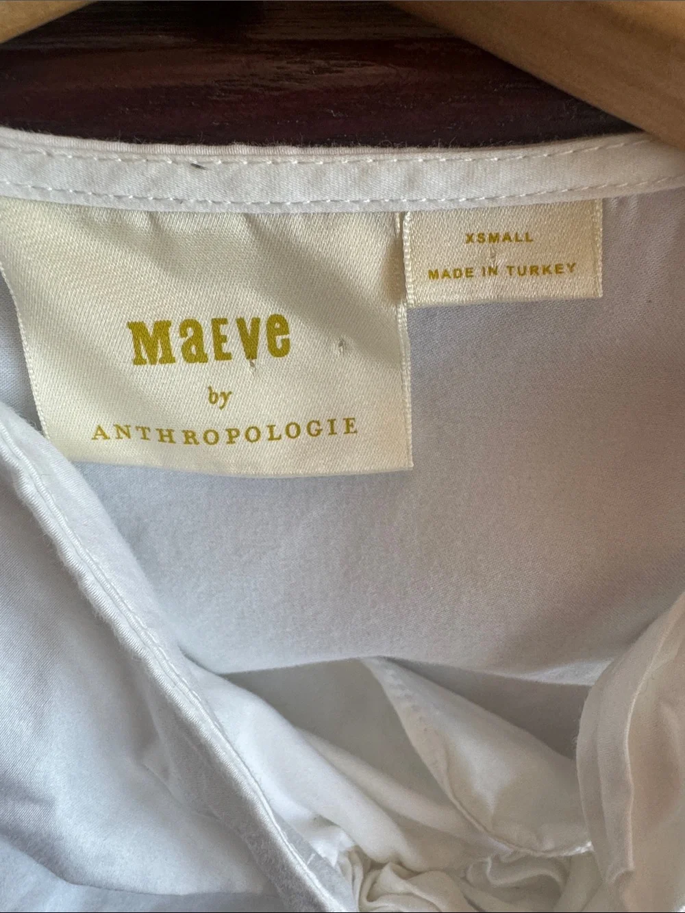 Maeve by Anthropologie White Tie-Neck Ruffle Cotton Blouse Long Sleeve Shirt